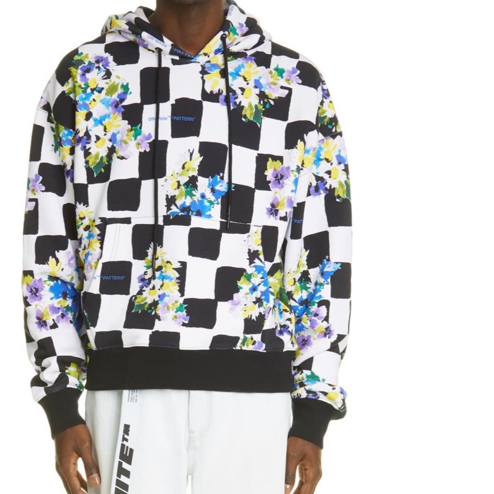 Off-White Check Floral Oversize Hoodie